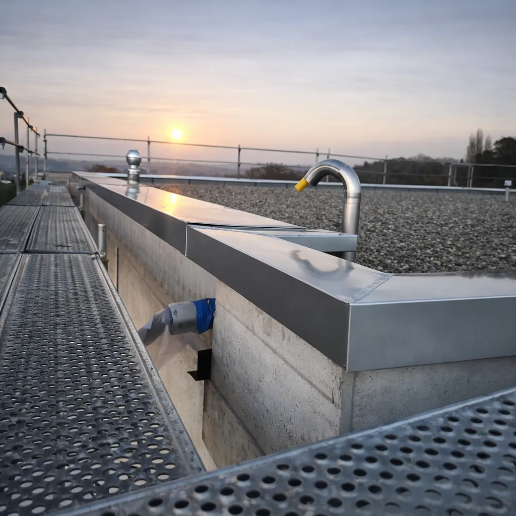Spenglerarbeiten mit Metallabdeckung auf einem Flachdach